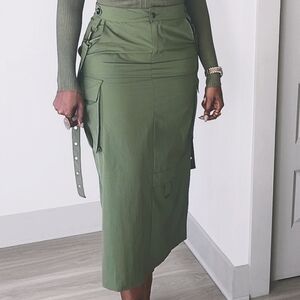 Green Maxi Pencil Skirt with Cargo Style for Casual Work